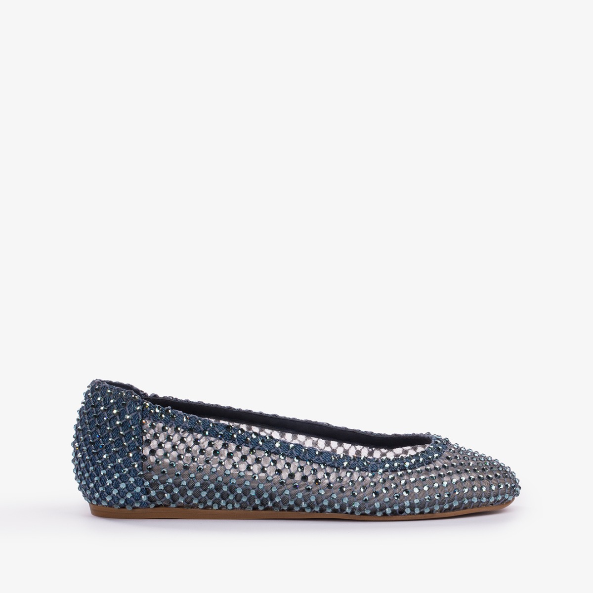 Blue denim fishnet ballet flat with Crystals - Le Silla Blue denim fishnet ballet flat with Crystals - Le Silla