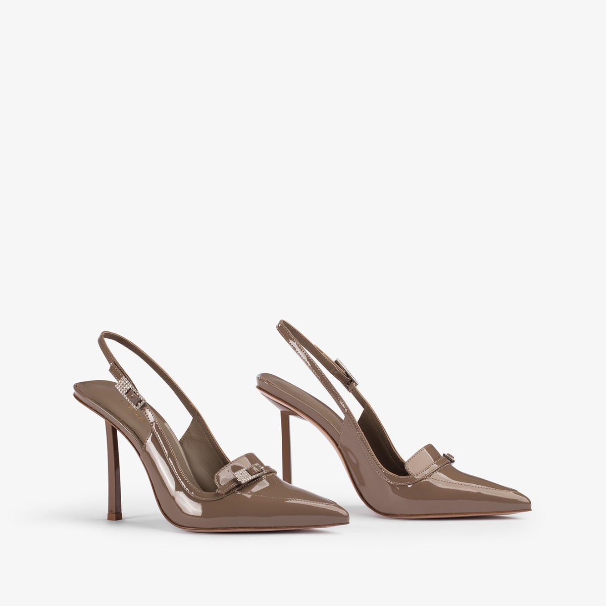 Sesame grey patent leather loafer slingback - Le Silla