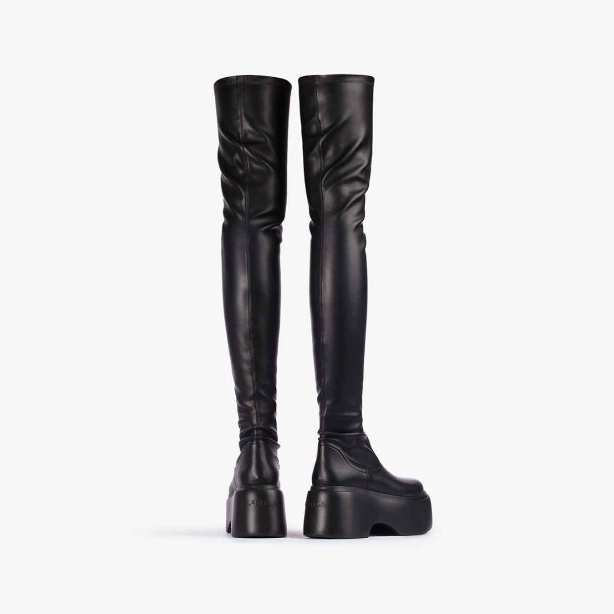 ブーツその他 LE SILLA BOOTS (4251B100MBPPNEM 377) Black stretch vegan leather wedge over-the-knee boot - Le Silla