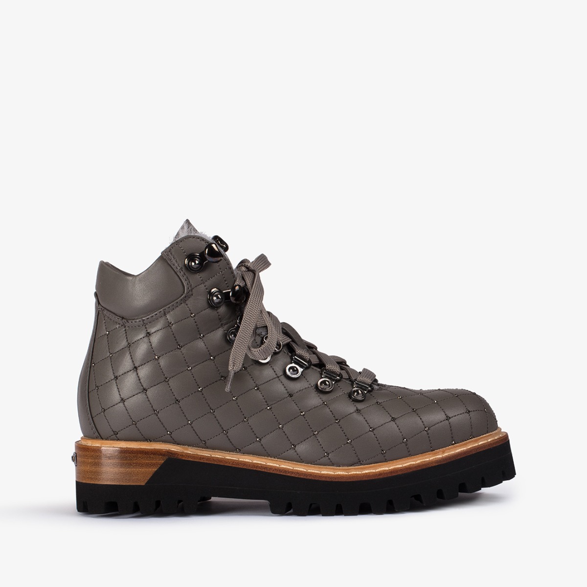 Urban grey leather trekking ankle boot Fur Inner Lining - Le