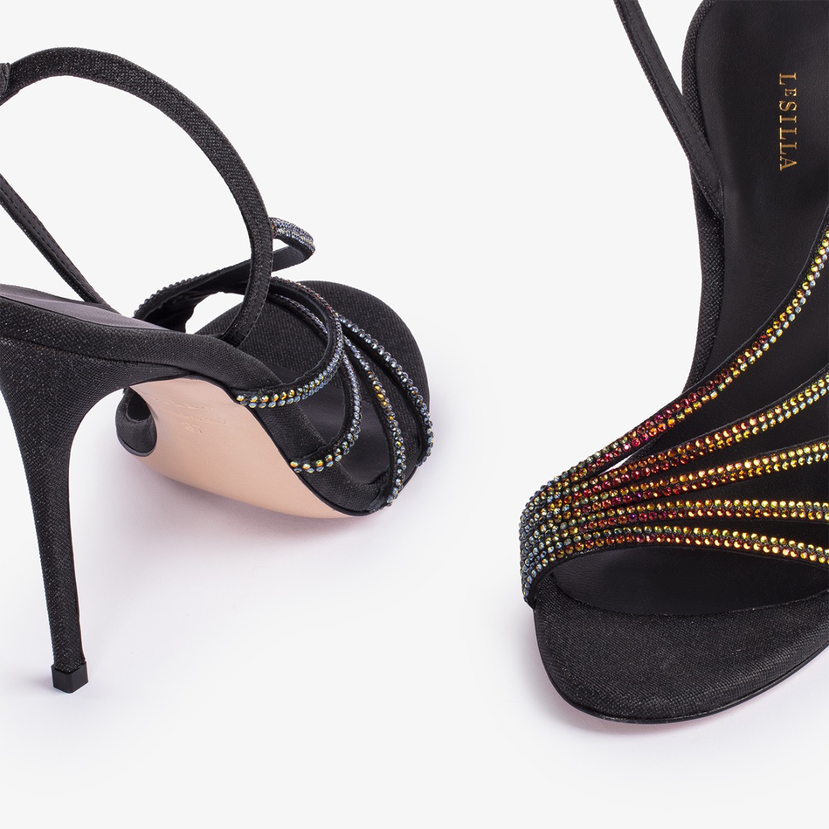 Black glitter sandal with iridescent Crystals - Le Silla