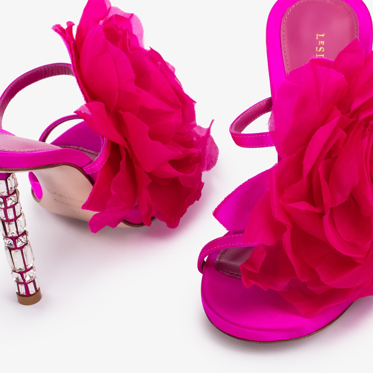 Bouganville fuchsia satin flower sandal - Le Silla Bouganville fuchsia satin flower sandal - Le Silla